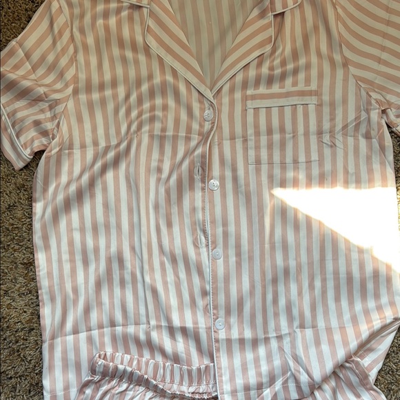 Striped Pink and White Women's Pajama Set - Picture 3 of 5